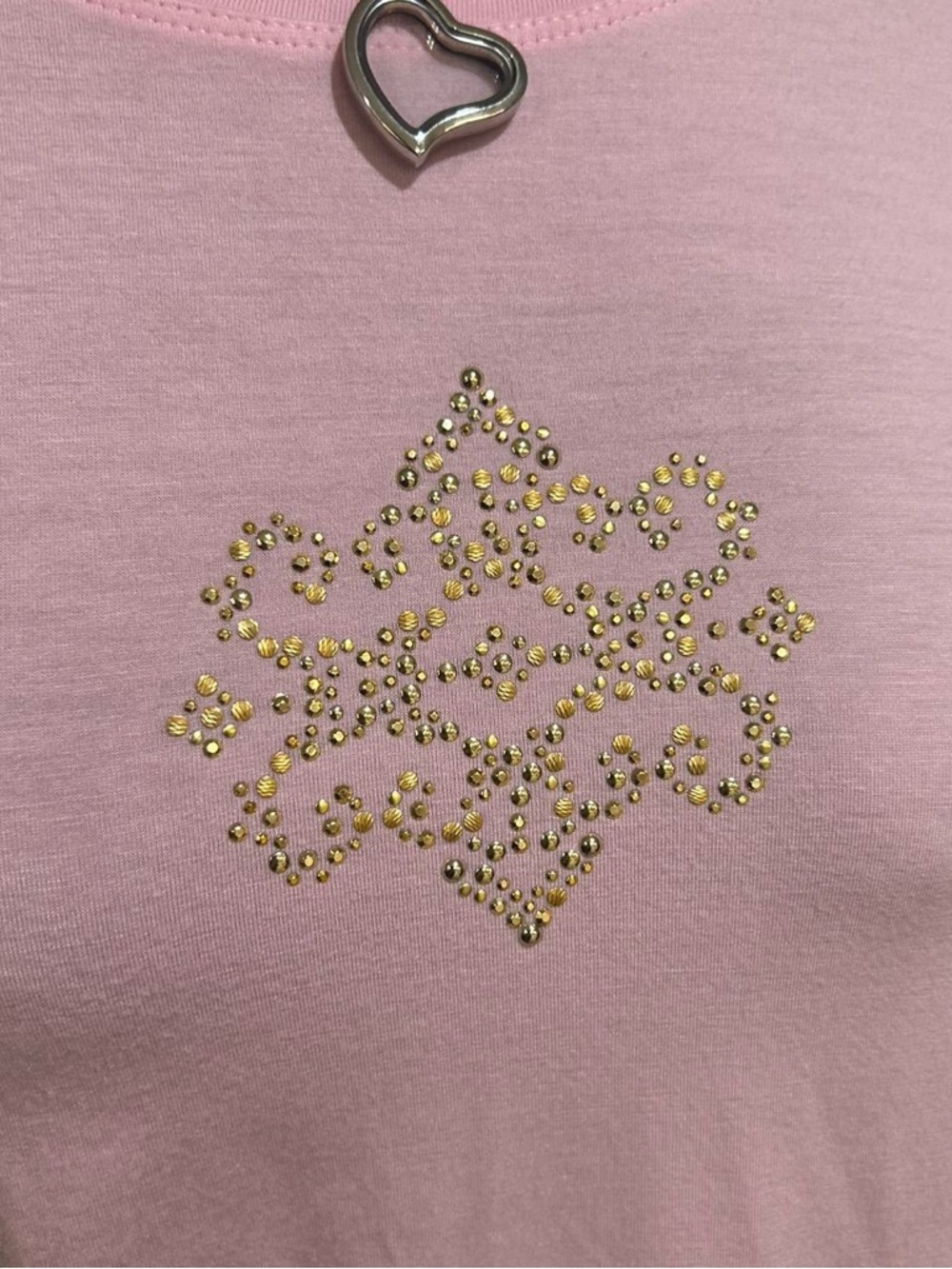 Pink St. John tee with gold rhinestone stud bedazzles Size Large No Flaws - Picture 2 of 5